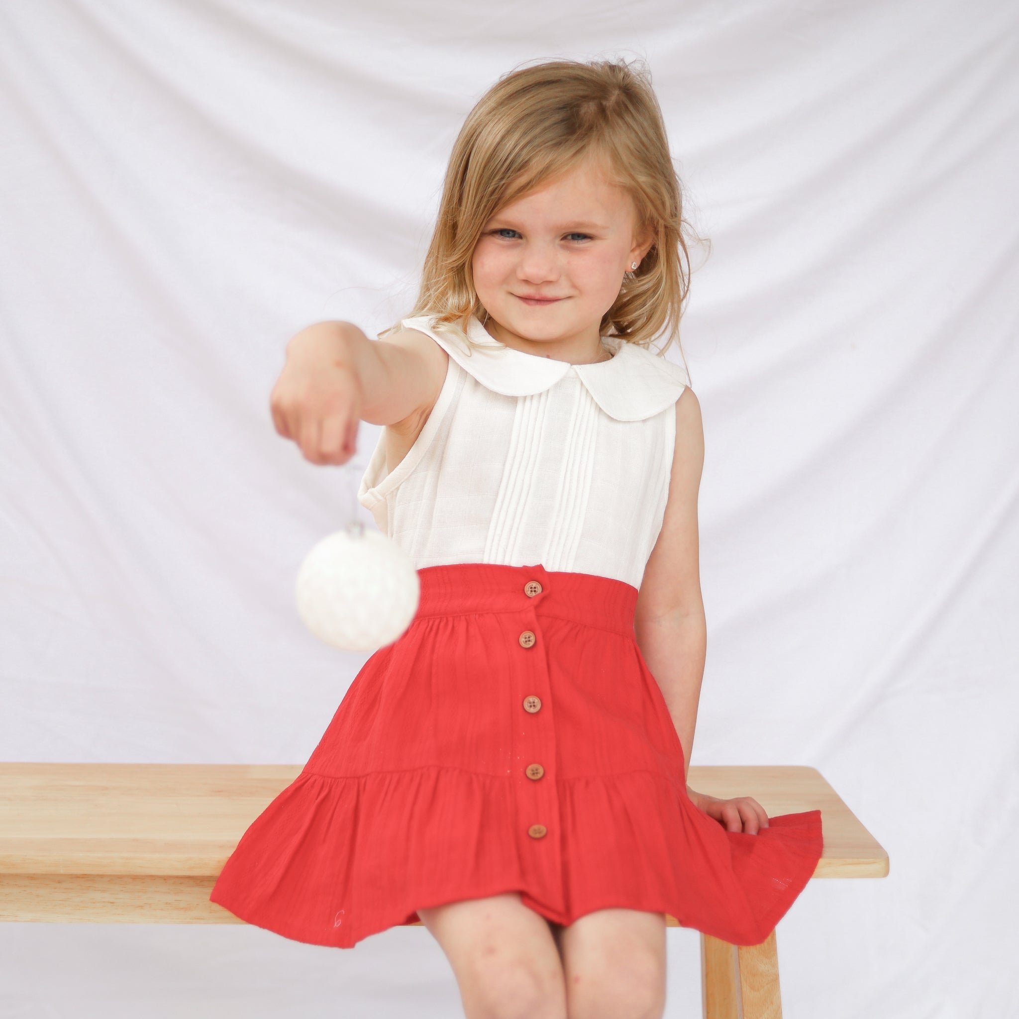 Ruffle Button Skirt - Red Noella