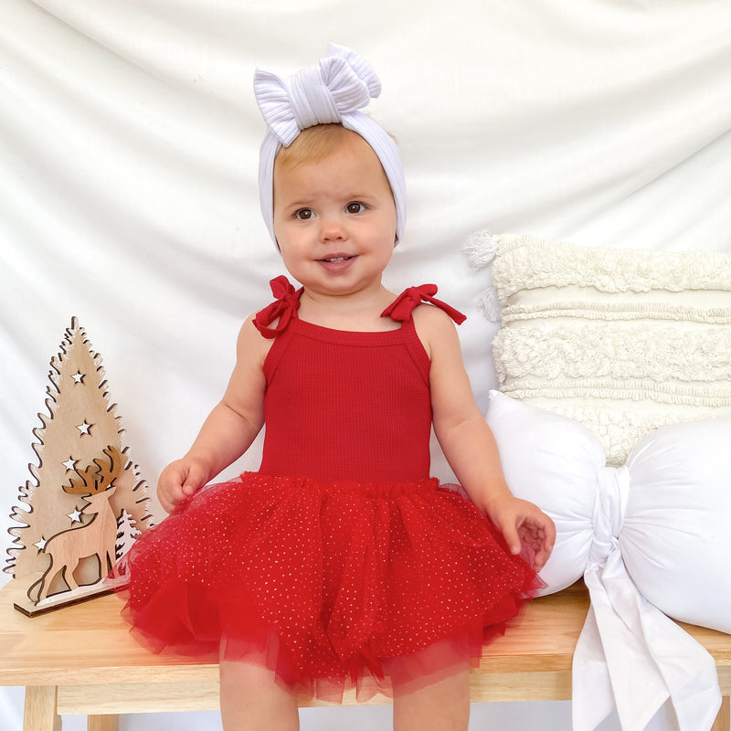 Tie Up Waffle Tutu Dress - Red