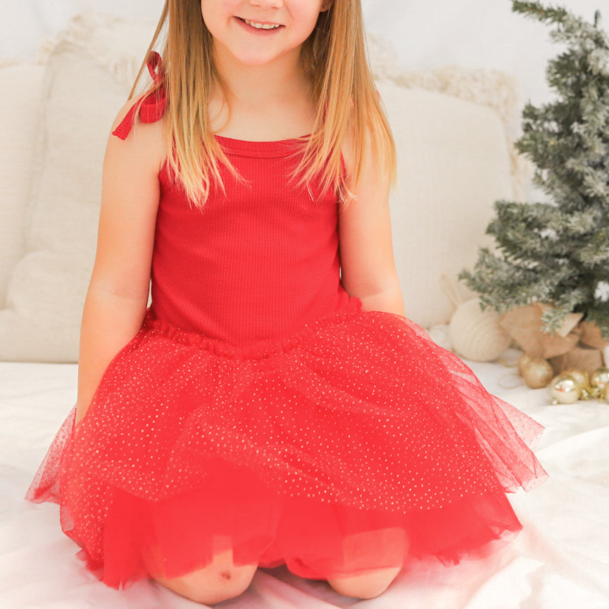 Tie Up Waffle Tutu Dress - Red