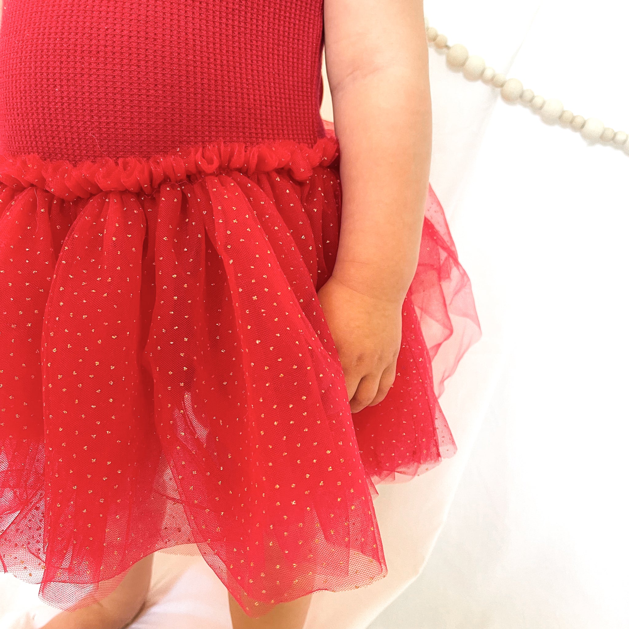 Tie Up Waffle Tutu Dress - Red