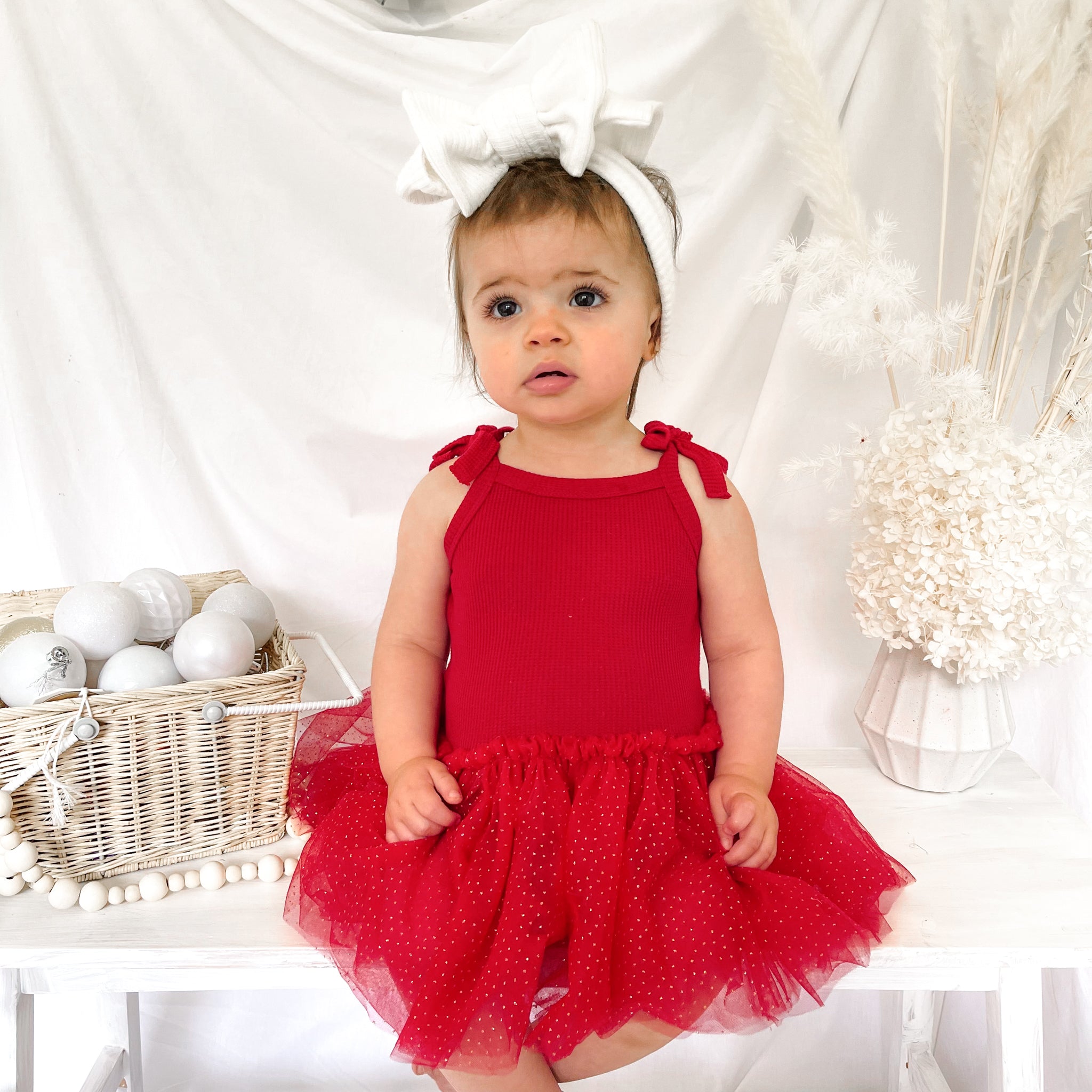 Tie Up Waffle Tutu Dress - Red