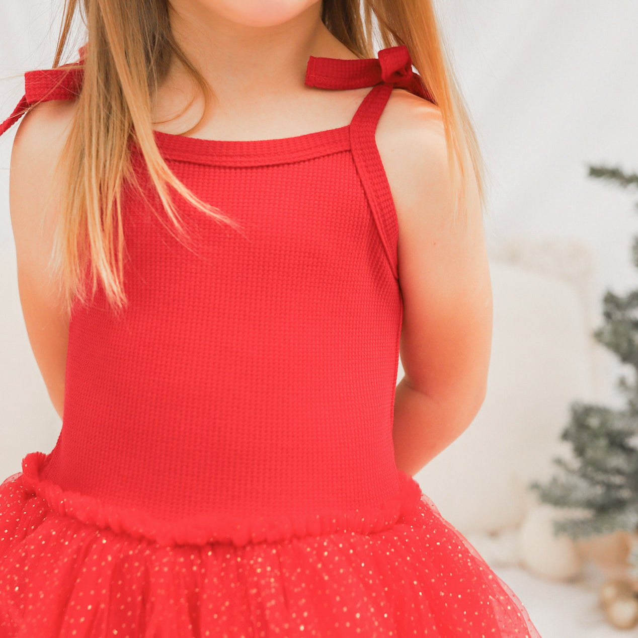 Tie Up Waffle Tutu Dress - Red