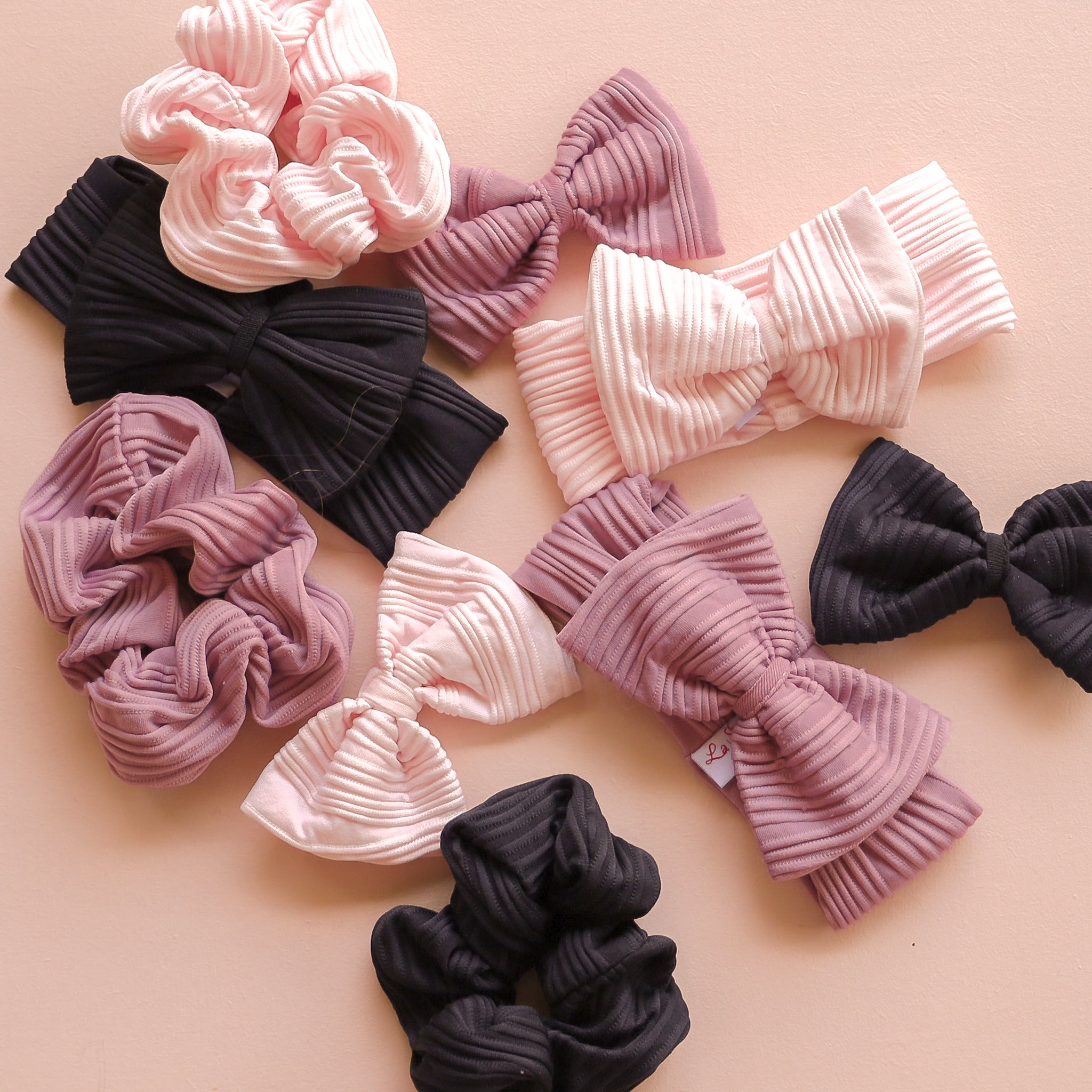 Ribbed Bow Headband - Baby Pink