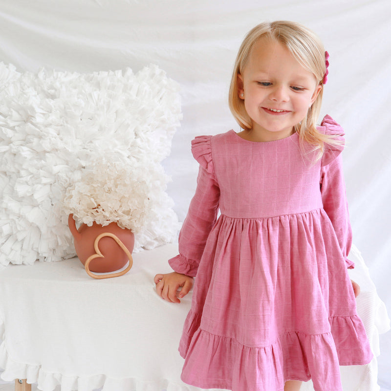 Muslin Ruffle Dress - Rose Mist