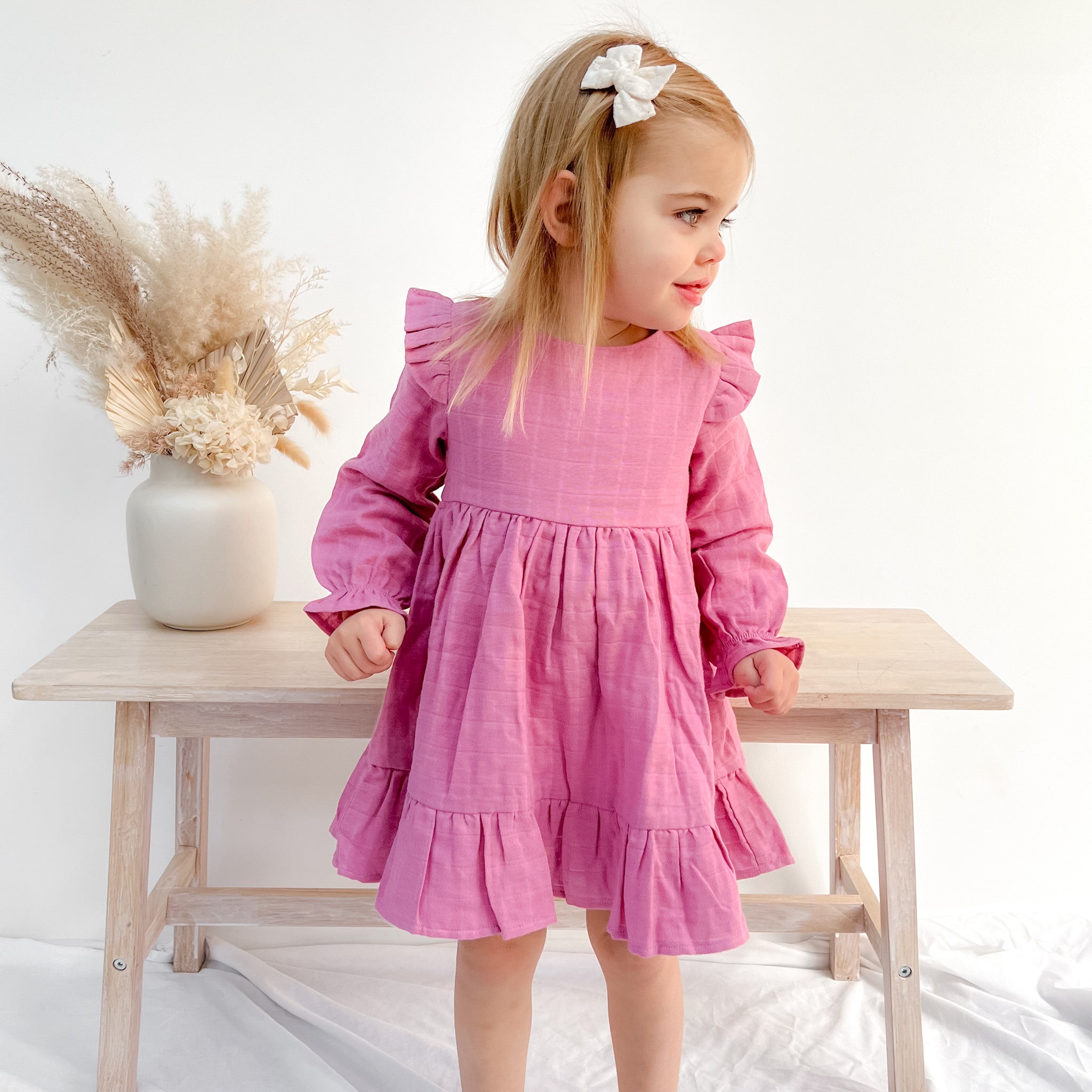 Muslin Ruffle Dress - Rose Mist