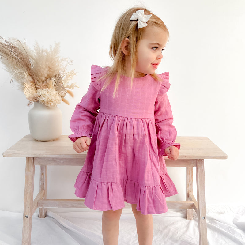 Muslin Ruffle Dress - Rose Mist