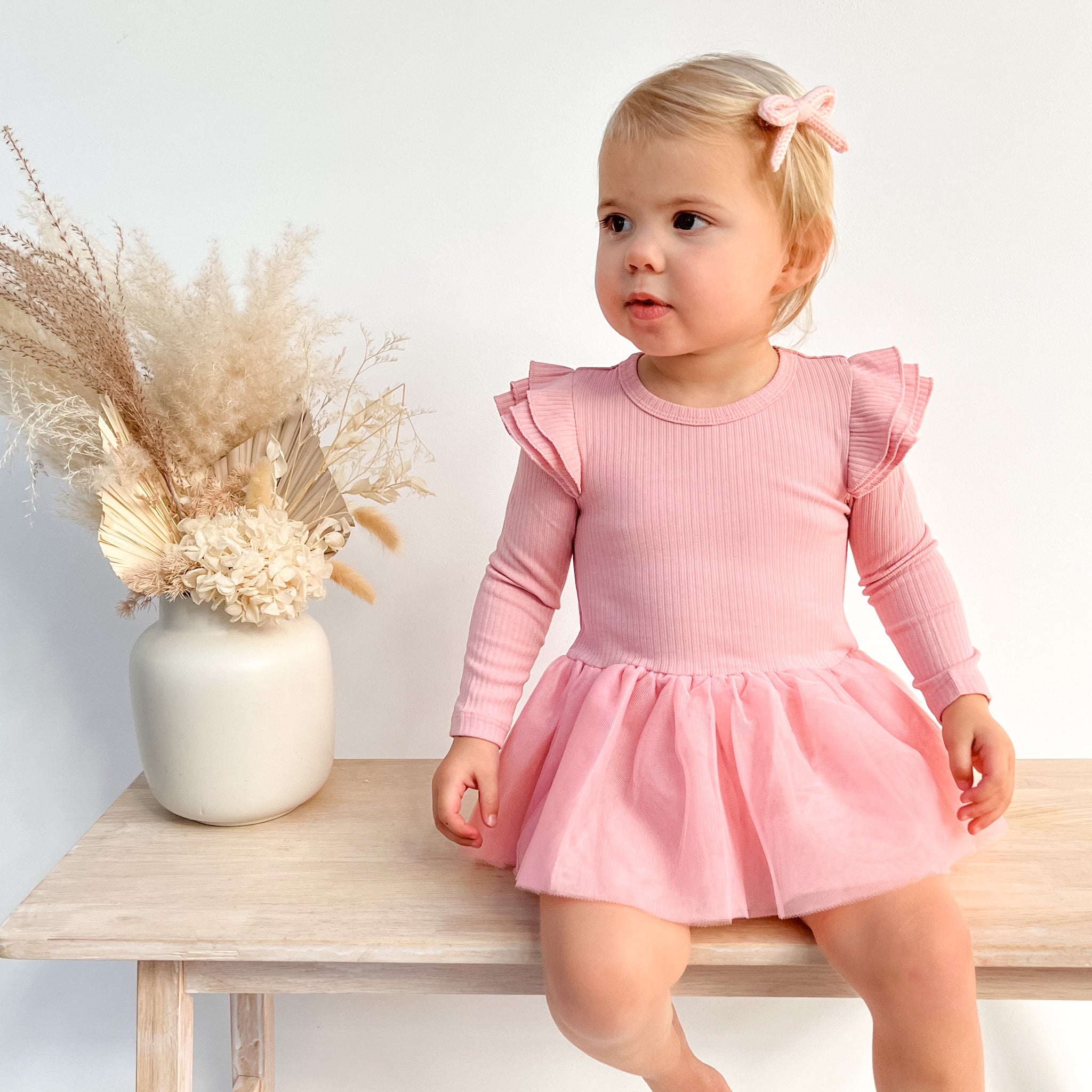 Cozy LS Tutu Dress - Rosewater