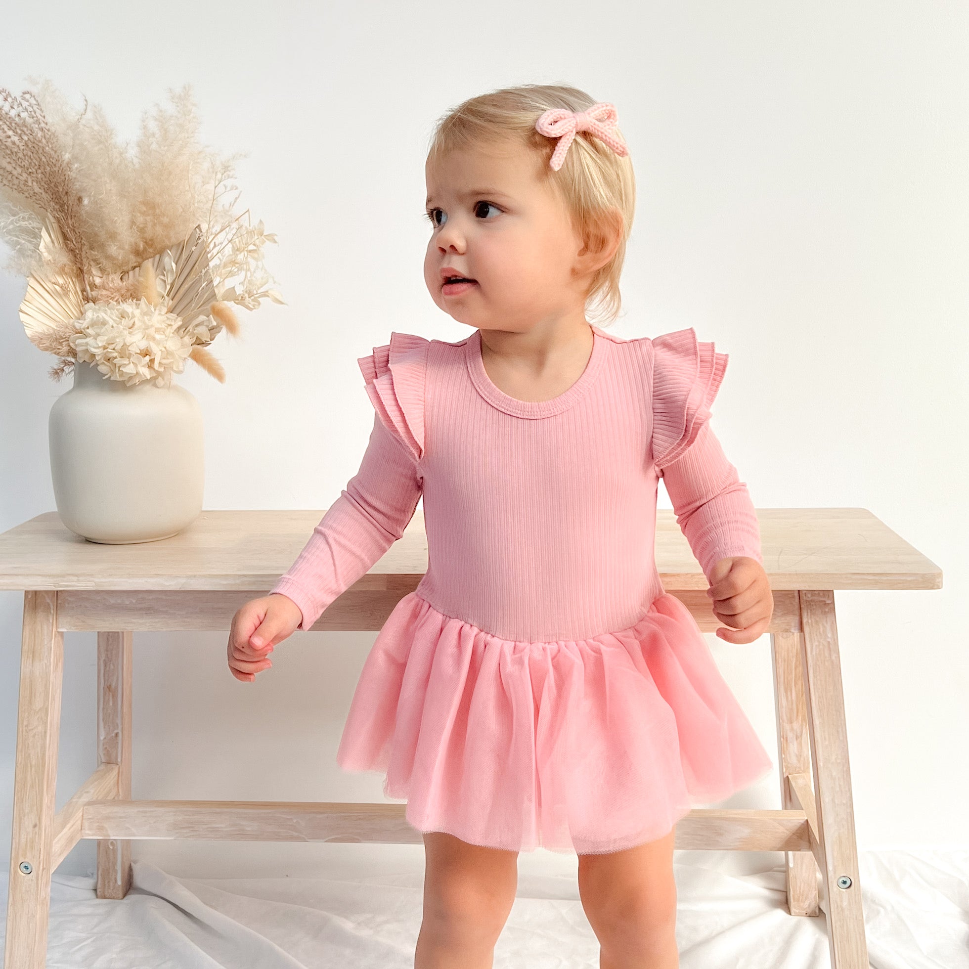 Cozy LS Tutu Dress - Rosewater