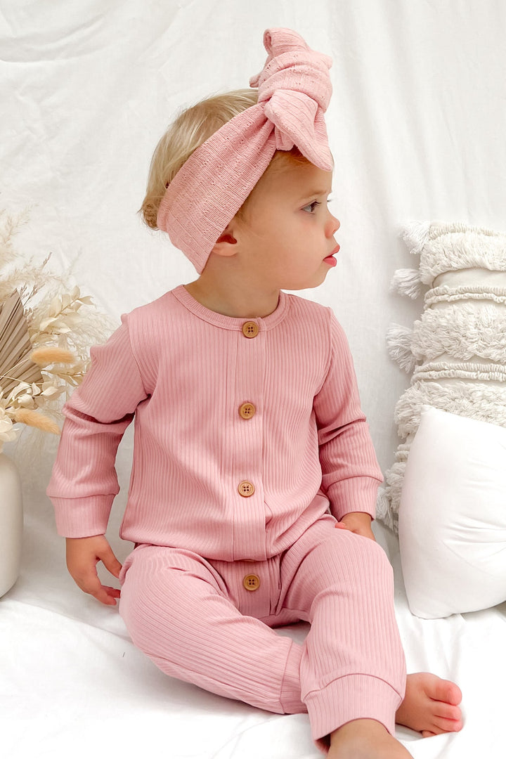 Cozy Long Sleeve Louie Romper - Rosewater