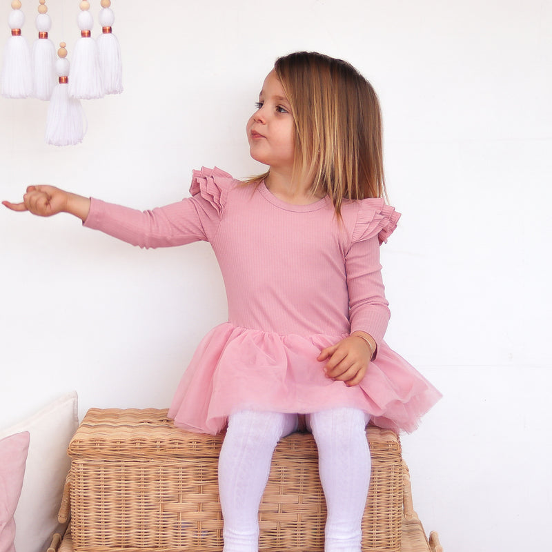 Cozy LS Tutu Dress - Rosewater