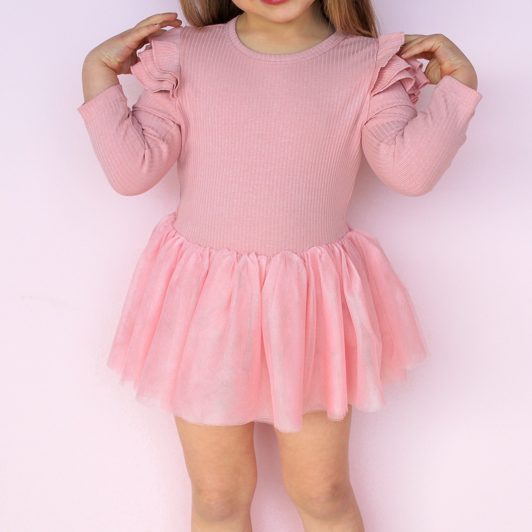 Cozy LS Tutu Dress - Rosewater