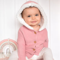 Fur Hood Knitted Cardigan - Rosewater