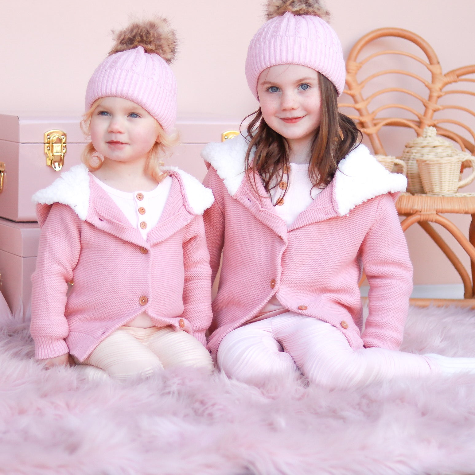 Fur Hood Knitted Cardigan - Rosewater