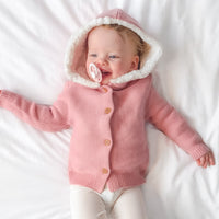 Fur Hood Knitted Cardigan - Rosewater