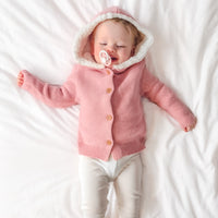 Fur Hood Knitted Cardigan - Rosewater