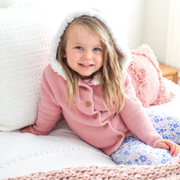 Fur Hood Knitted Cardigan - Rosewater
