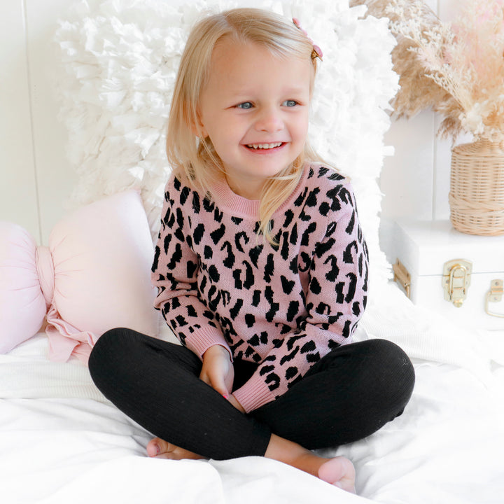 baby girls Rosewood leopard long sleeve knit jumper
