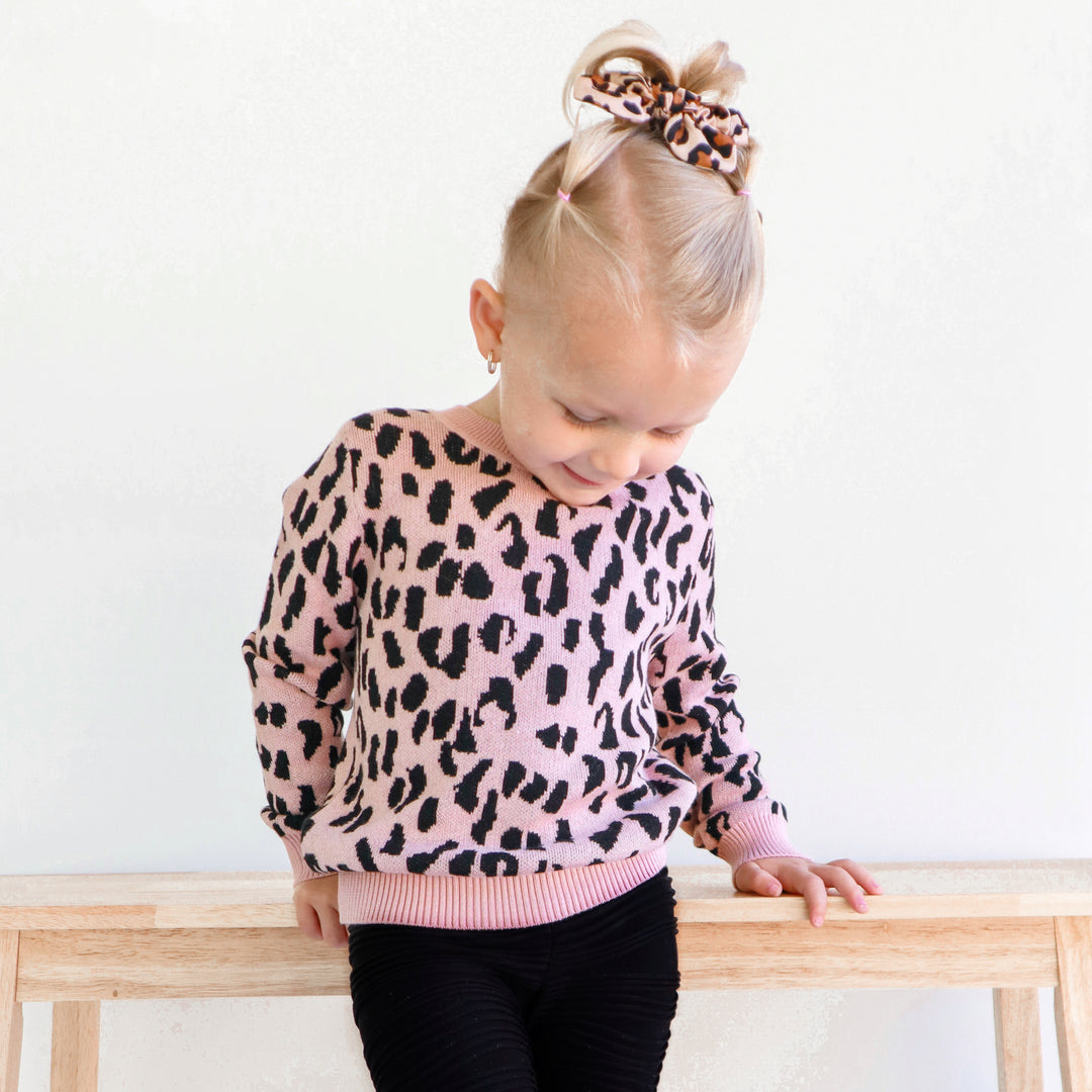 baby girls Rosewood leopard long sleeve knit jumper