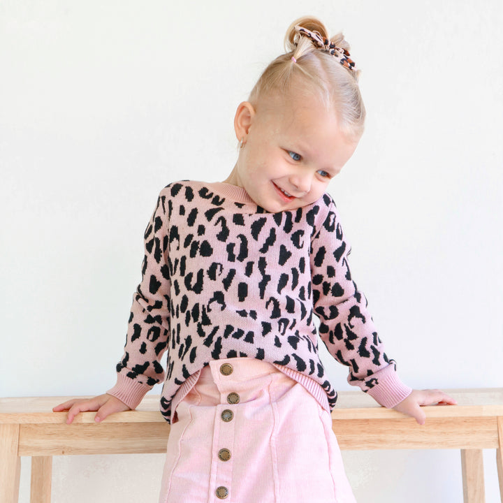 baby girls Rosewood leopard long sleeve knit jumper