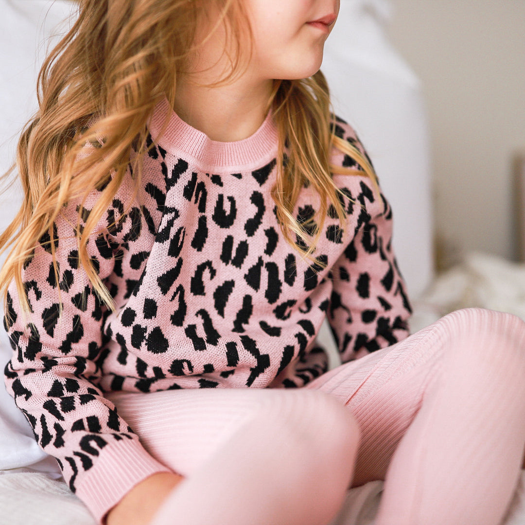 baby girls Rosewood leopard long sleeve knit jumper