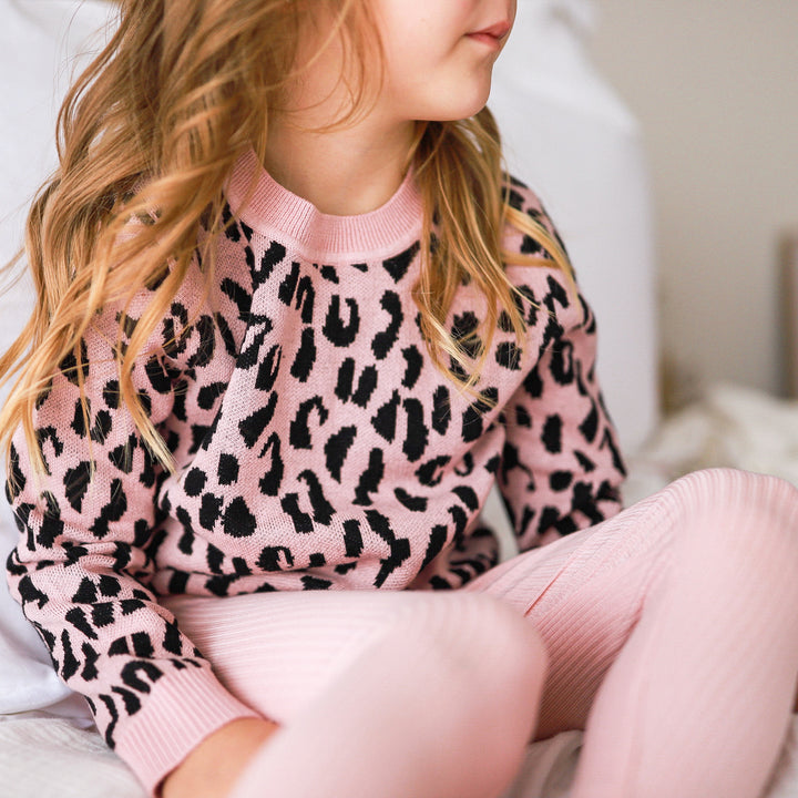 baby girls Rosewood leopard long sleeve knit jumper