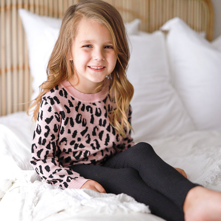 baby girls Rosewood leopard long sleeve knit jumper