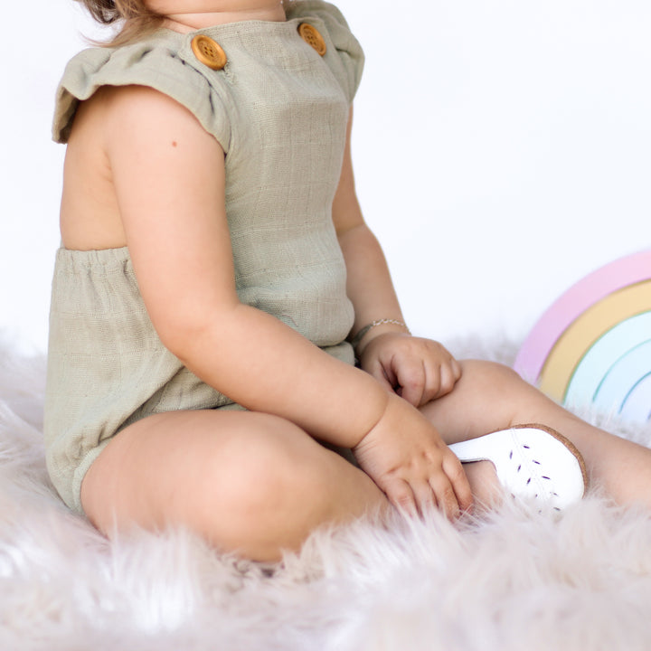 Muslin Button Romper - Sage