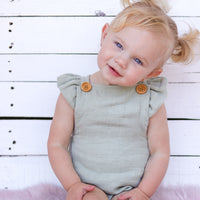 Muslin Button Romper - Sage