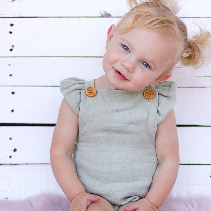 Muslin Button Romper - Sage