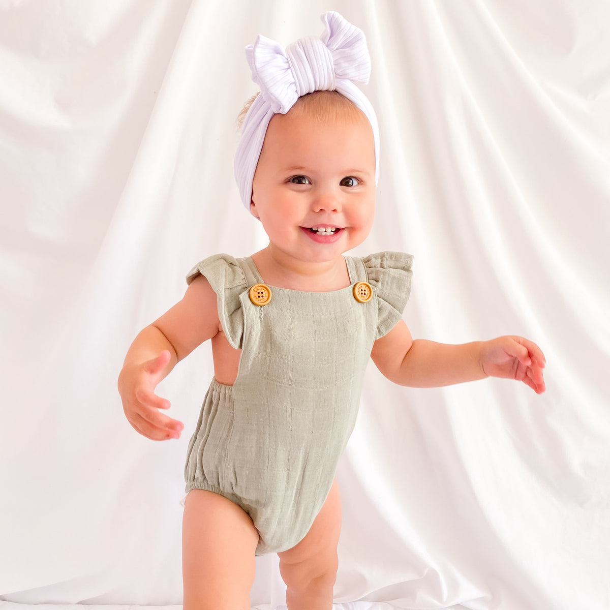 Muslin Button Romper - Sage