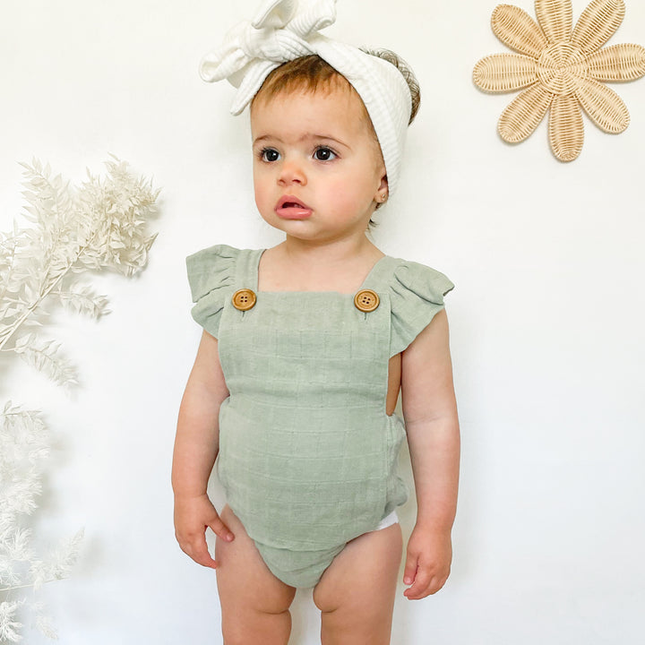 Muslin Button Romper - Sage