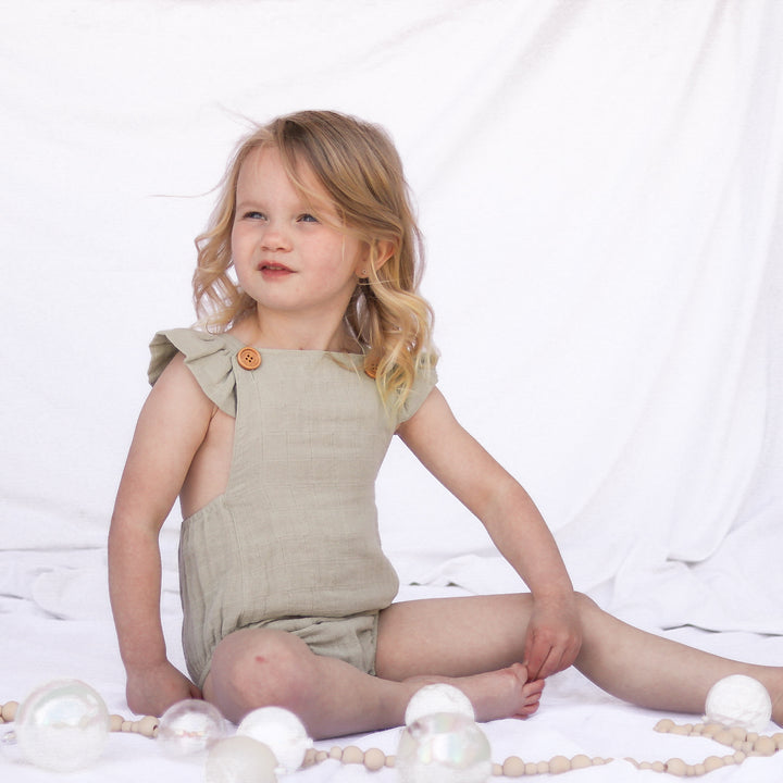 Muslin Button Romper - Sage