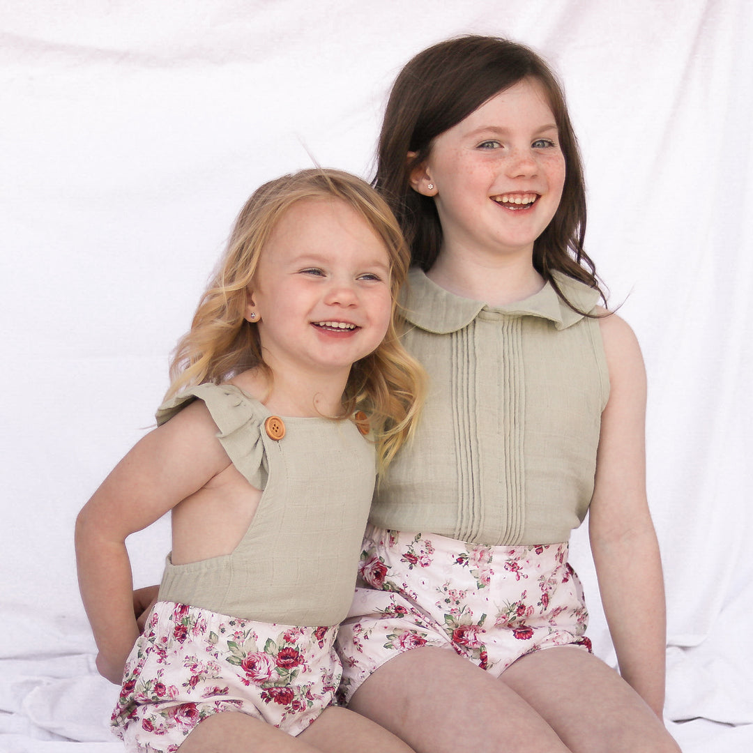 Muslin Button Romper - Sage