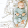 Waffle Long Sleeve Louie Romper - Seafoam