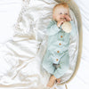 Waffle Long Sleeve Louie Romper - Seafoam