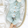 Waffle Long Sleeve Louie Romper - Seafoam
