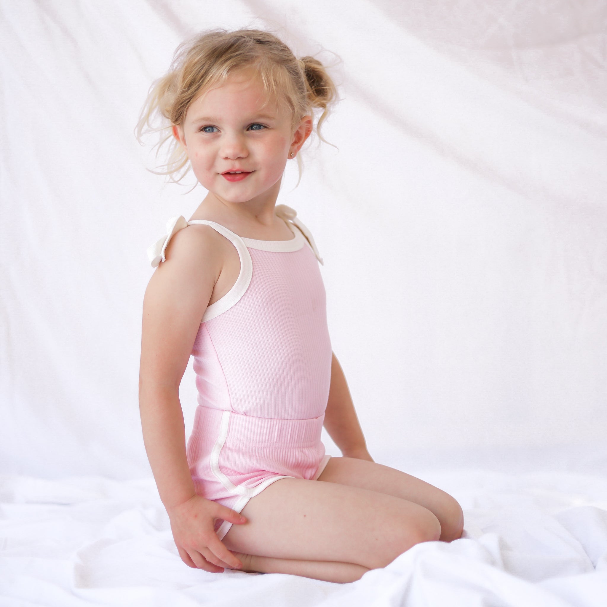 Cozy Vintage Tie-Up Singlet & Shorts Set - Pink Lemonade