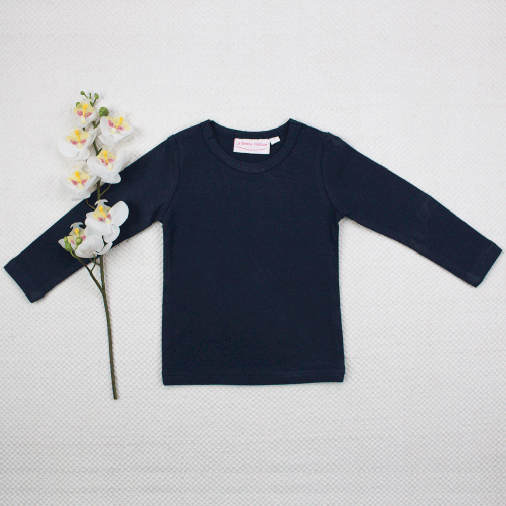 Long Sleeve Basic Unisex Top - Navy