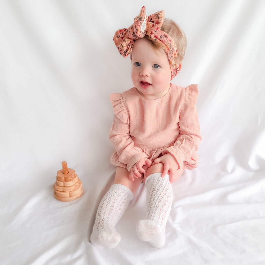 baby girl vintage pink muslin long sleeve romper
