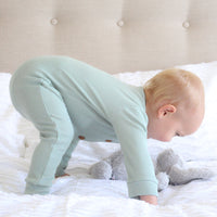 Waffle Long Sleeve Louie Romper - Seafoam