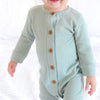 Waffle Long Sleeve Louie Romper - Seafoam