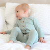 Waffle Long Sleeve Louie Romper - Seafoam