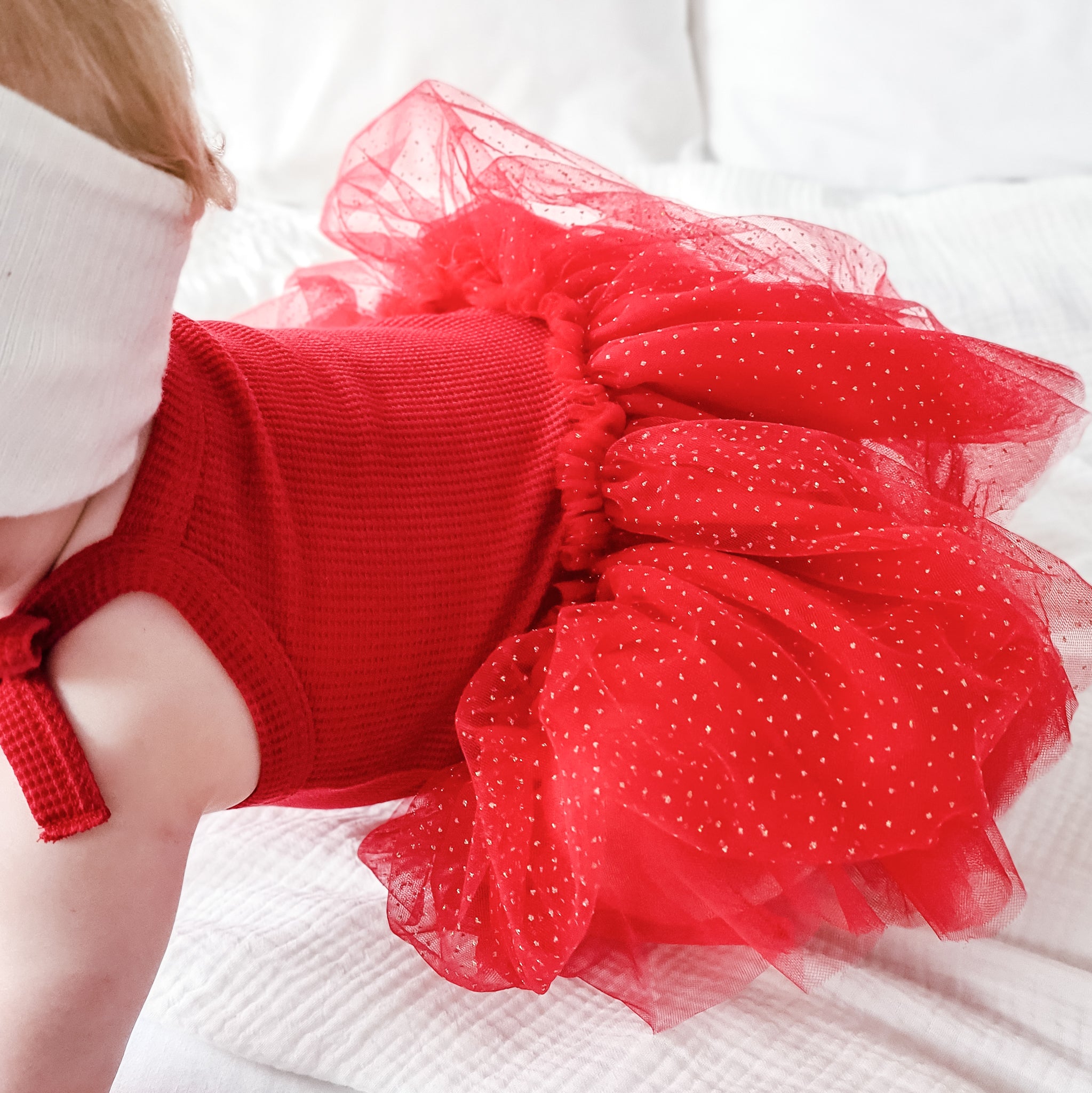 Tie Up Waffle Tutu Dress - Red