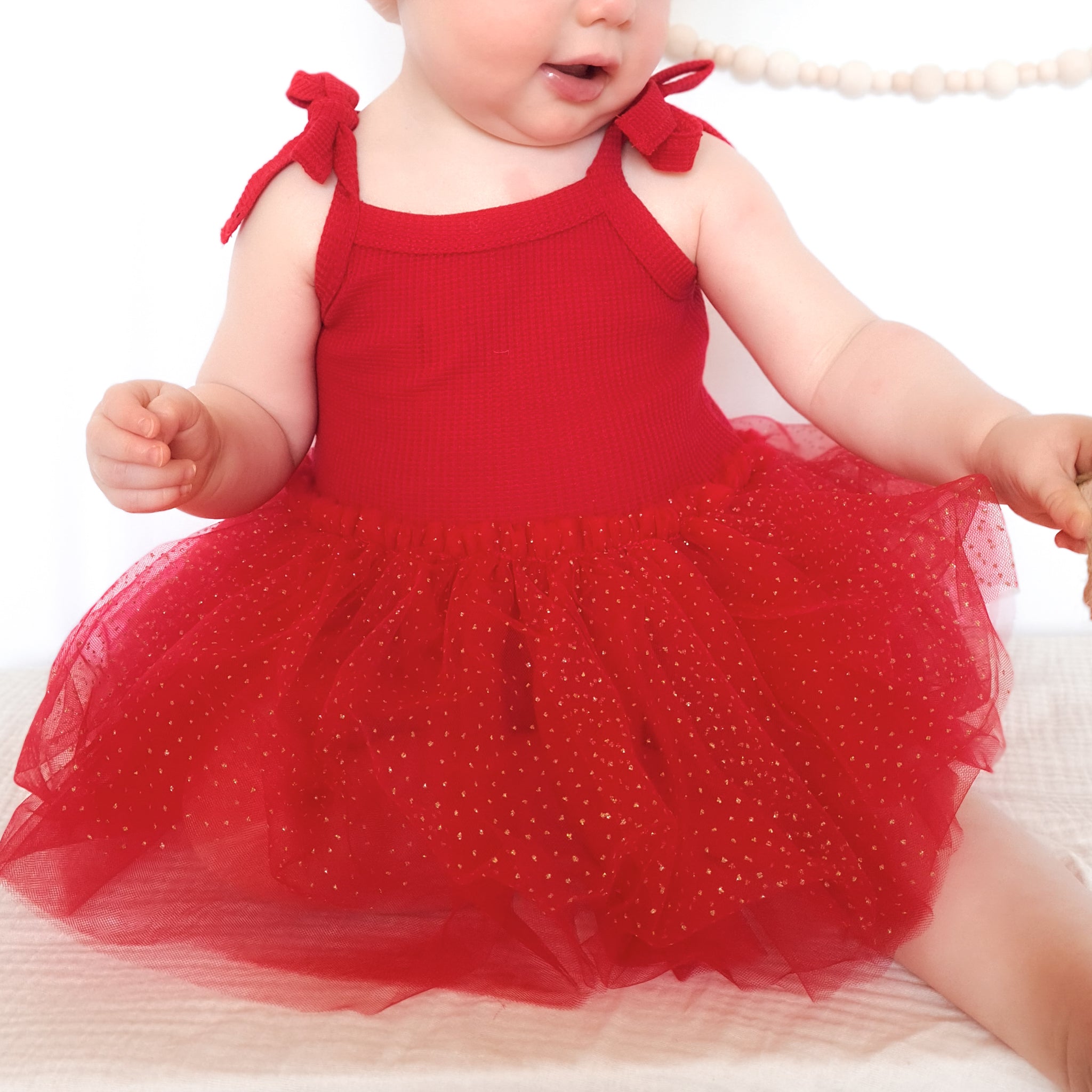 Tie Up Waffle Tutu Dress - Red