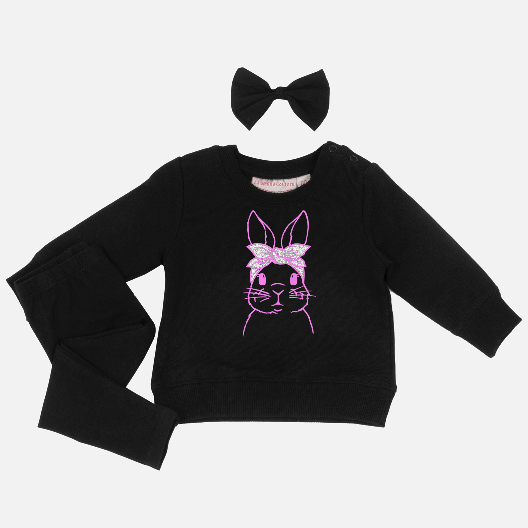Easter Personalised Crew Neck - Bunny W/ Bow - Black