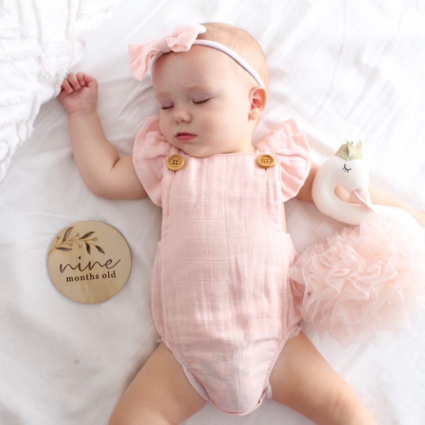 Muslin Button Romper - Peach Blossom