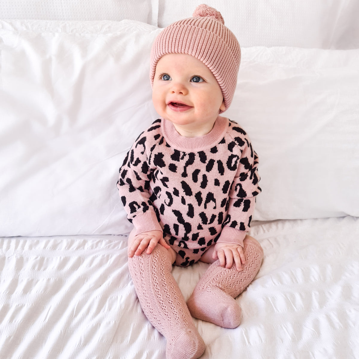 Leopard Knitted Romper - Rosewood
