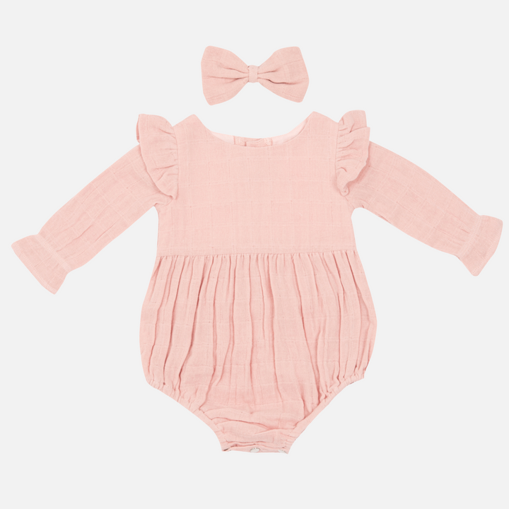 baby girl vintage pink muslin long sleeve romper