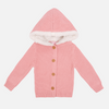 Fur Hood Knitted Cardigan - Rosewater