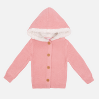 Fur Hood Knitted Cardigan - Rosewater
